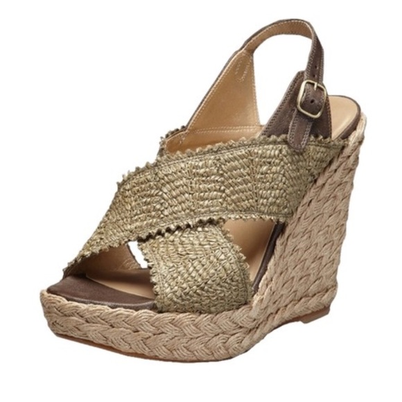 Stuart weitzman too good green raffia wedge